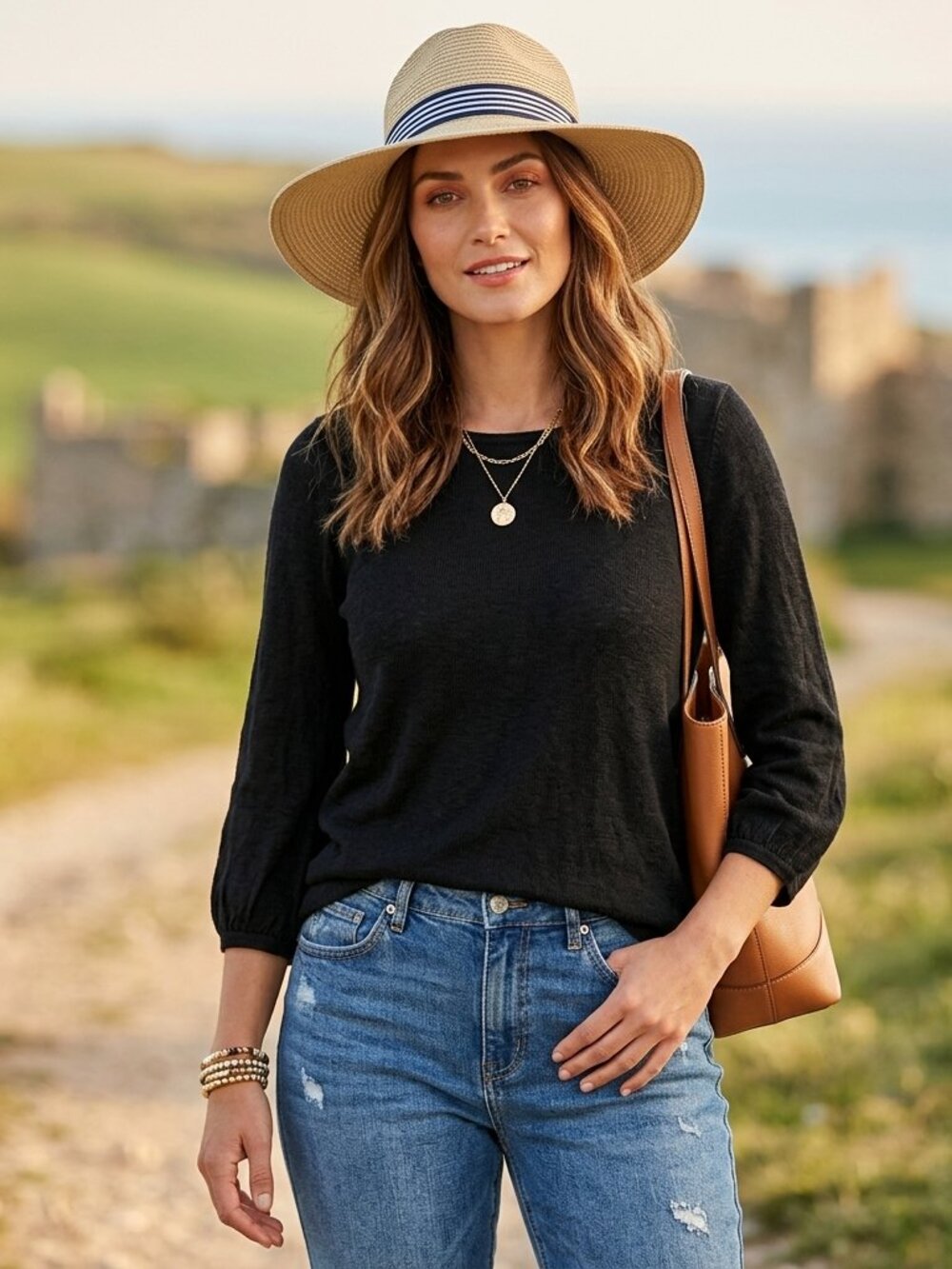 Lilly Pulitzer Womens Back Zip 3/4 Sleeve Scoop Neck Sweater Black L